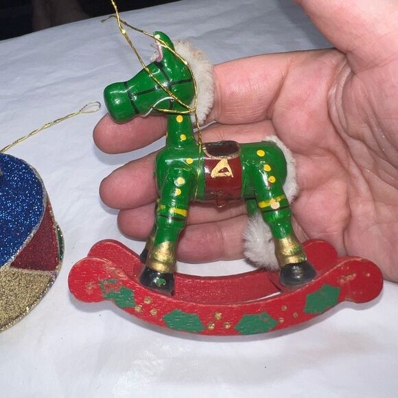Set of Two Vintage Rocking Horse and Sparkle Drum Ornaments - Picture 5 of 10